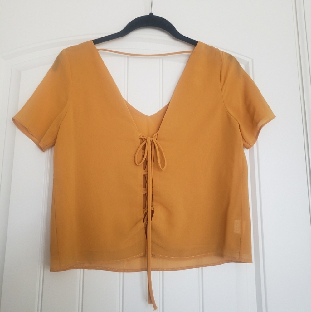 Francesca's Women's Mustard Top Tie Back Small